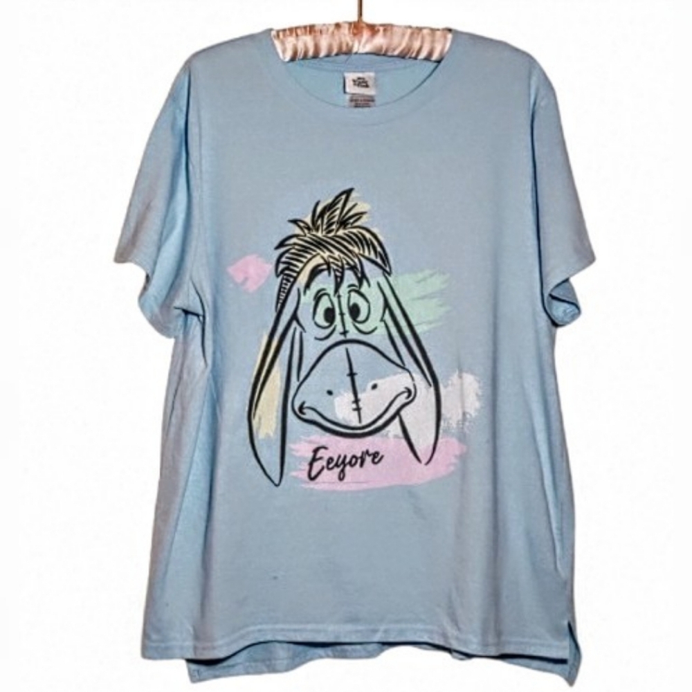 Disney Eeyore Big Face T-Shirt XXL Blue Embossed Short Sleeve  Winnie the Pooh